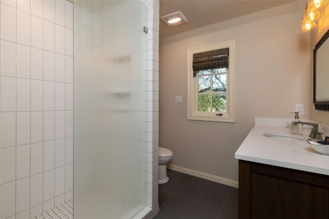 4113 Modlin Ave, Fort Worth, TX 76107 - full bathroom featuring vanity, baseboards, tile patterned floors, toilet, and tiled shower
