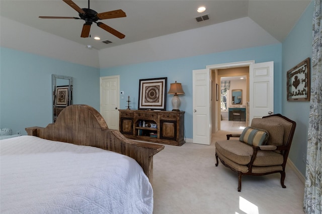 4113 Modlin Ave, Fort Worth, TX 76107 - bedroom featuring light colored carpet, baseboards, visible vents, and vaulted ceiling