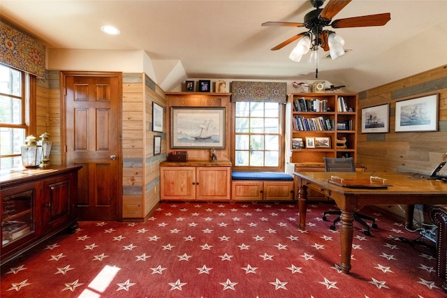 4113 Modlin Ave, Fort Worth, TX 76107 - office area with ceiling fan, wood walls, and a wealth of natural light