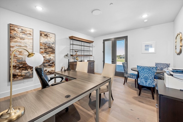 home office featuring recessed lighting and light wood-style flooring