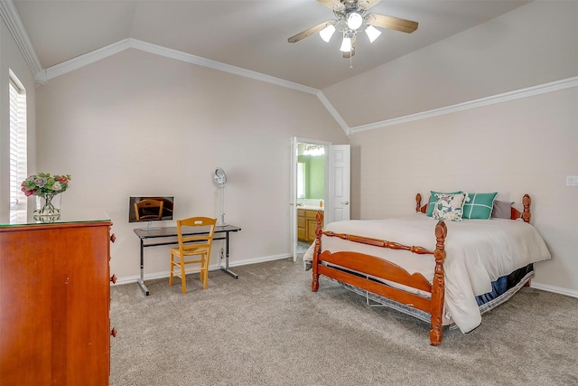 11632 Virginia Way Ct, Fort Worth, TX 76008 - bedroom featuring baseboards, vaulted ceiling, ornamental molding, and carpet