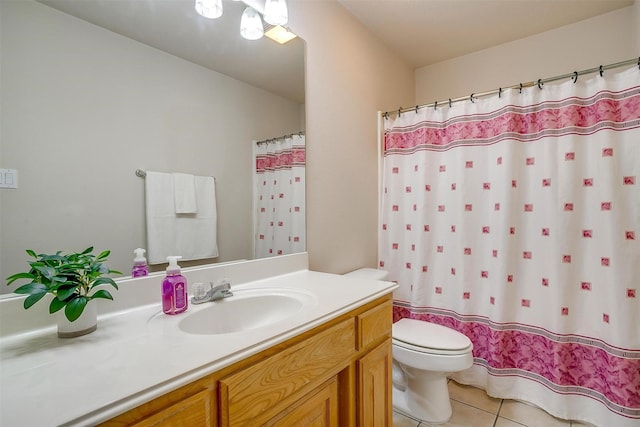 11632 Virginia Way Ct, Fort Worth, TX 76008 - bathroom with curtained shower, tile patterned floors, vanity, and toilet