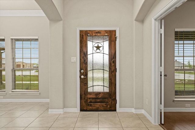 7401 Green Mesa Rd, Ponder, TX 76259 - tiled entrance foyer featuring baseboards and crown molding