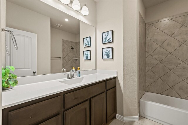 7401 Green Mesa Rd, Ponder, TX 76259 - bathroom with vanity, shower / bathtub combination, and tile patterned flooring