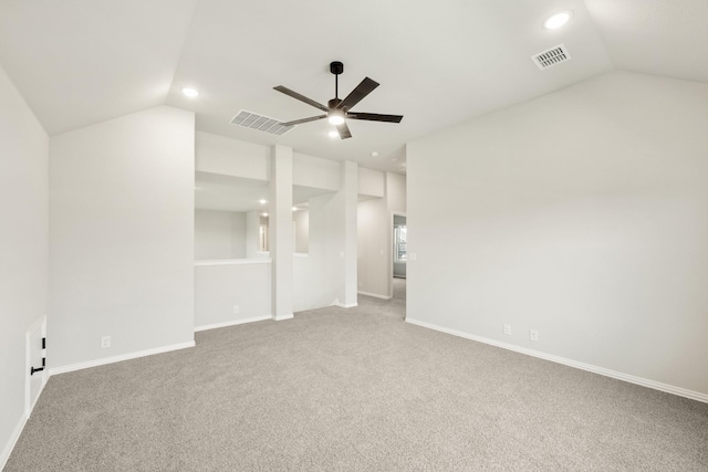 2708 Creekhollow Ct, Denton, TX 76226 - carpeted spare room featuring lofted ceiling, ceiling fan, and recessed lighting