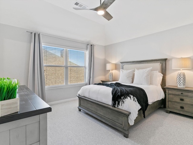 2908 Ballater Ct, The Colony, TX 75056 - carpeted bedroom featuring a ceiling fan, lofted ceiling, and baseboards