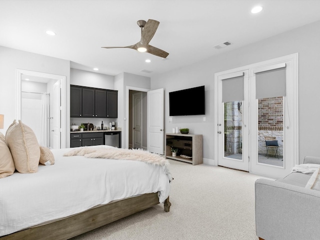 2908 Ballater Ct, The Colony, TX 75056 - bedroom with access to outside, recessed lighting, bar, carpet floors, and ensuite bath