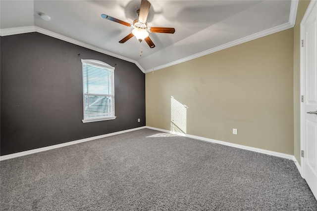 bonus room with baseboards, a ceiling fan, carpet flooring, and vaulted ceiling