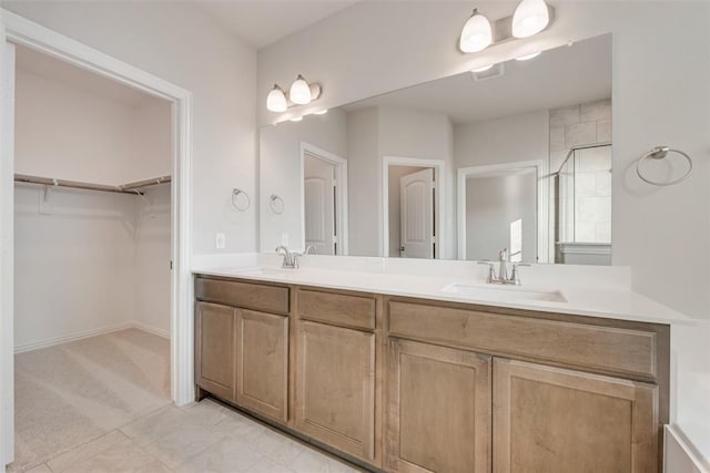 15044 Ted Trl, Aledo, TX 76008 - bathroom featuring double vanity, a stall shower, and a walk in closet