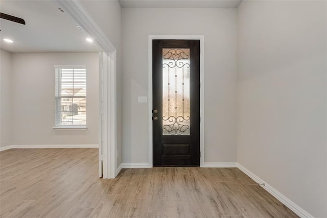 15044 Ted Trl, Aledo, TX 76008 - entrance foyer featuring light wood-type flooring, baseboards, ceiling fan, and recessed lighting