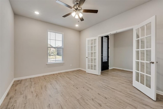 15044 Ted Trl, Aledo, TX 76008 - empty room featuring french doors, wood finished floors, baseboards, a ceiling fan, and recessed lighting