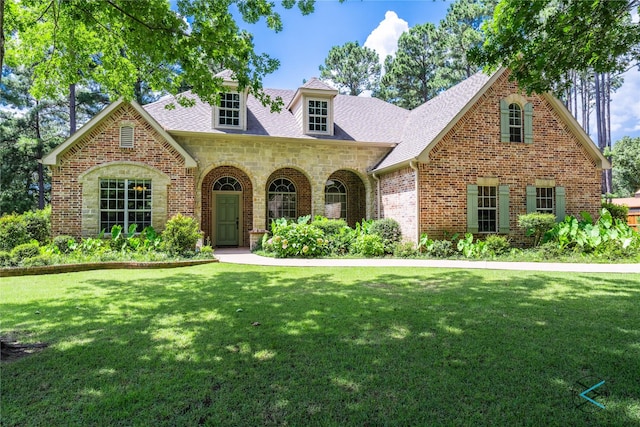 8650 Toler Pt, Larue, TX 75770 - view of front of home with a shingled roof, brick siding, and a front yard