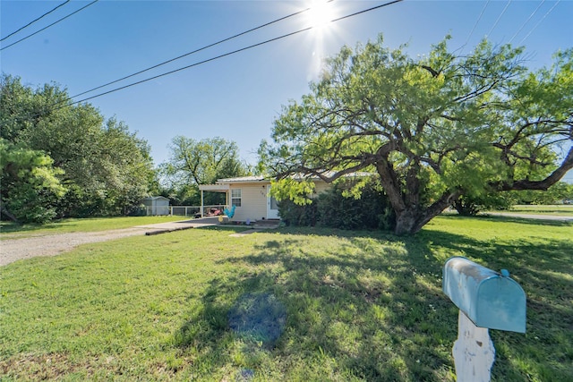 view of yard featuring driveway and an attached carport