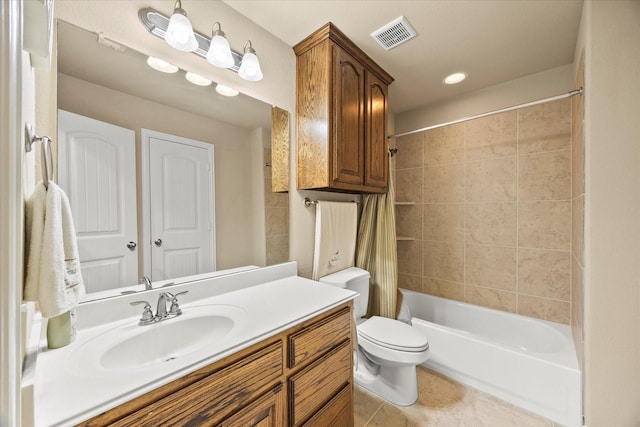 902 Alfred Dr, Wylie, TX 75098 - full bathroom with tile patterned floors, toilet, shower / bathtub combination with curtain, and vanity