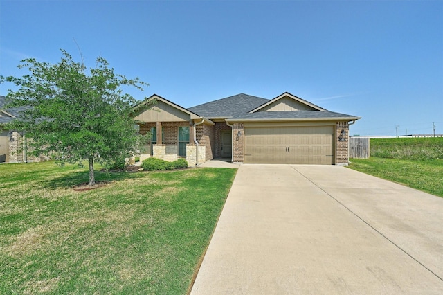 2401 Southridge Ln, Sherman, TX 75092 - ranch-style house featuring concrete driveway, a front yard, brick siding, and a garage
