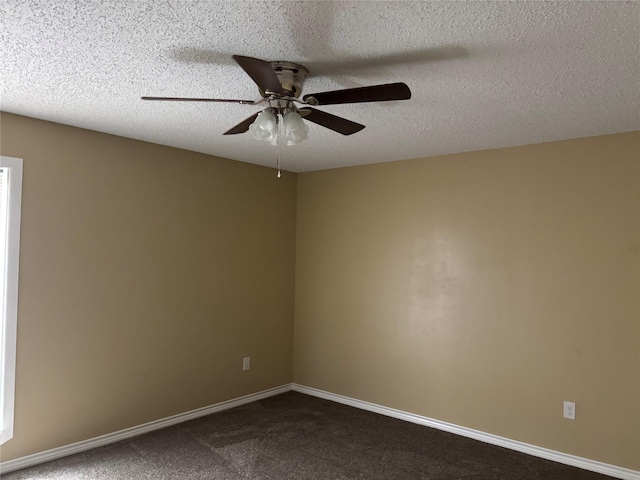 3741 Trinity Ln, Abilene, TX 79602 - empty room with ceiling fan, dark carpet, baseboards, and a textured ceiling