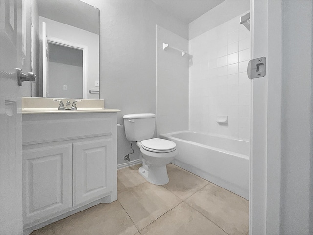 full bath featuring tile patterned flooring, toilet, vanity, and bathing tub / shower combination