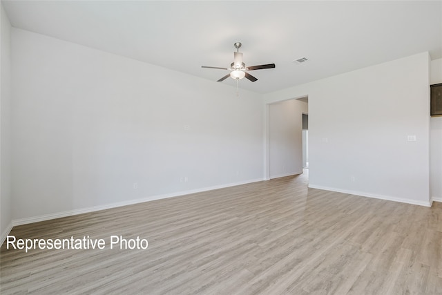 4933 Hitching Post Dr, Fort Worth, TX 76036 - unfurnished room with light wood-style floors, visible vents, baseboards, and ceiling fan