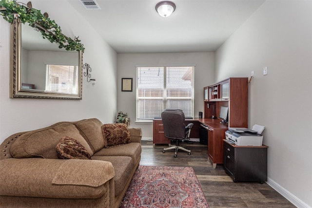 3236 Camden Creek Rd, Krum, TX 76249 - home office with dark wood-type flooring and baseboards