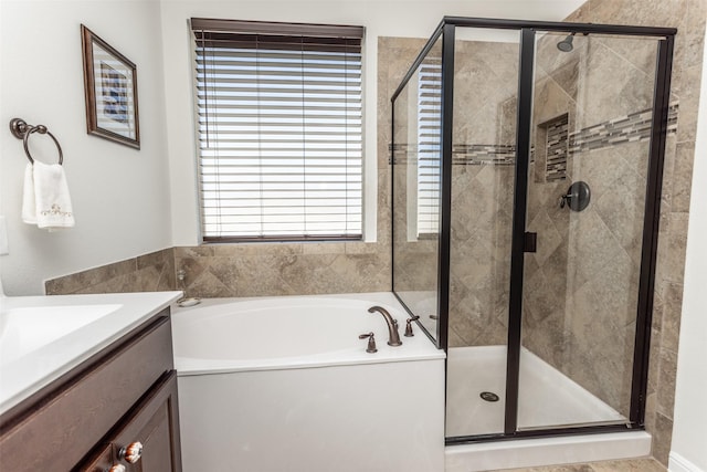 3236 Camden Creek Rd, Krum, TX 76249 - bathroom with a bath, a shower stall, and vanity