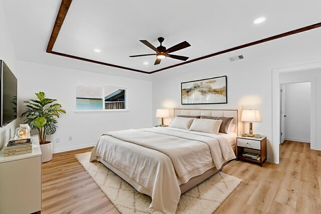 7116 Town Bluff Dr, Dallas, TX 75248 - bedroom featuring light wood-style floors, recessed lighting, baseboards, and ceiling fan