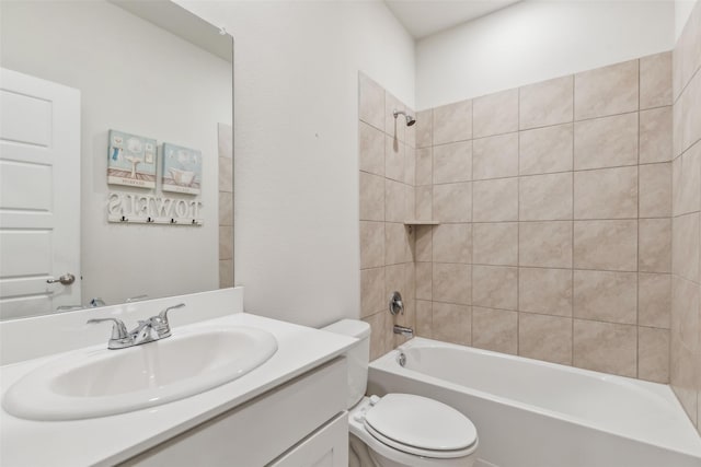 full bathroom with toilet, vanity, and tub / shower combination