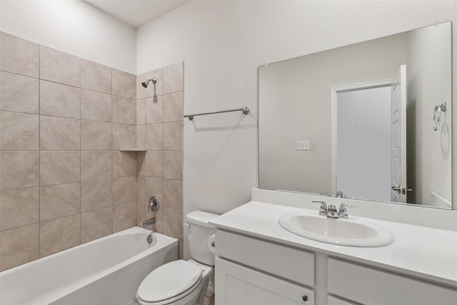 full bathroom with vanity, shower / tub combination, and toilet