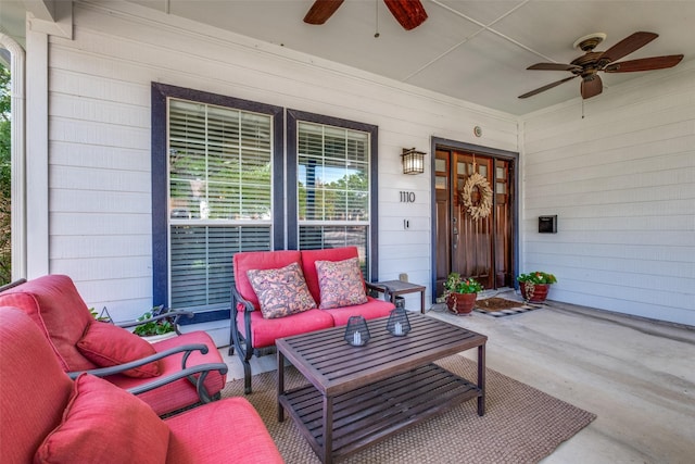 view of patio featuring ceiling fan and outdoor lounge area