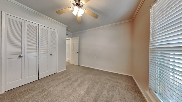 1814 Novel Dr, Garland, TX 75040 - unfurnished bedroom with baseboards, crown molding, carpet flooring, and a closet