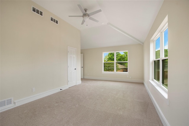9603 Greensprint Dr, Dallas, TX 75238 - unfurnished room featuring light colored carpet, a ceiling fan, and lofted ceiling