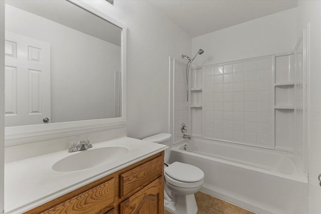 full bath with vanity, toilet, tile patterned flooring, and tub / shower combination