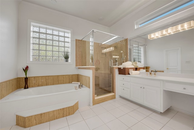 4524 Tuscany Dr, Plano, TX 75093 - bathroom with a garden tub, vanity, healthy amount of natural light, and a stall shower