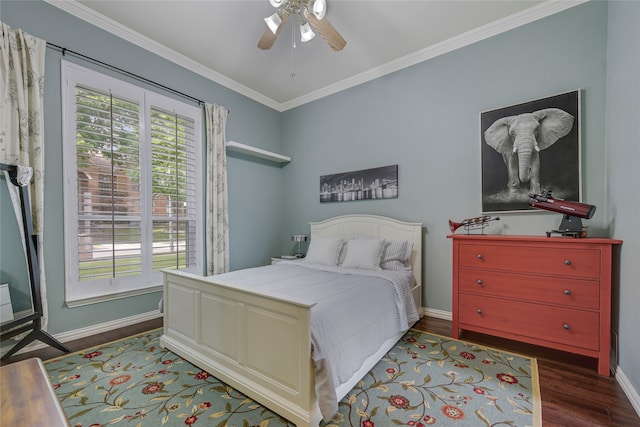 4524 Tuscany Dr, Plano, TX 75093 - bedroom with wood finished floors, crown molding, baseboards, and a ceiling fan