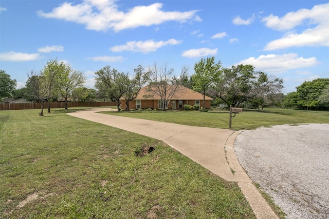view of home's community featuring fence and a yard