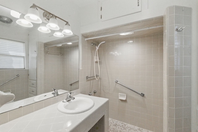 full bath with tile walls, a sink, and tiled shower