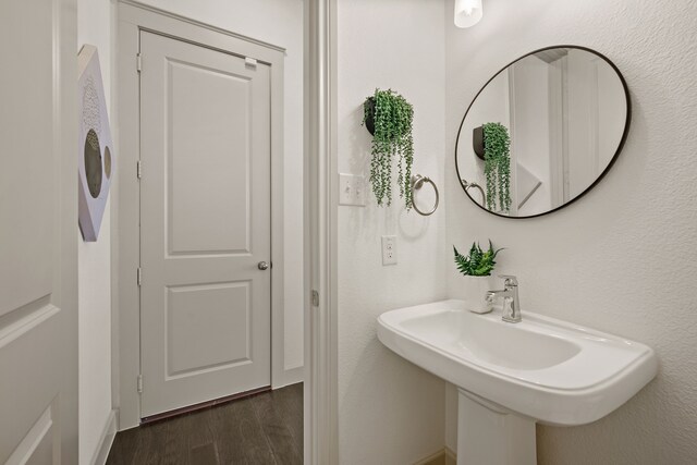 bathroom featuring wood finished floors and a sink