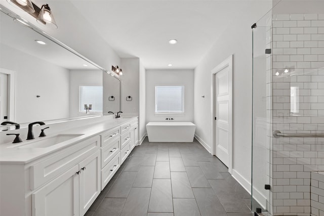 full bath with a shower stall, a healthy amount of sunlight, and a sink