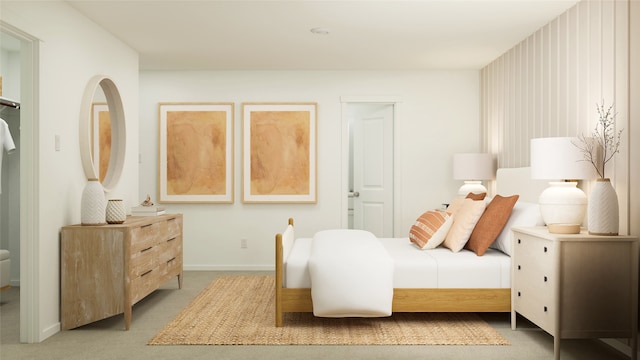 carpeted bedroom featuring baseboards
