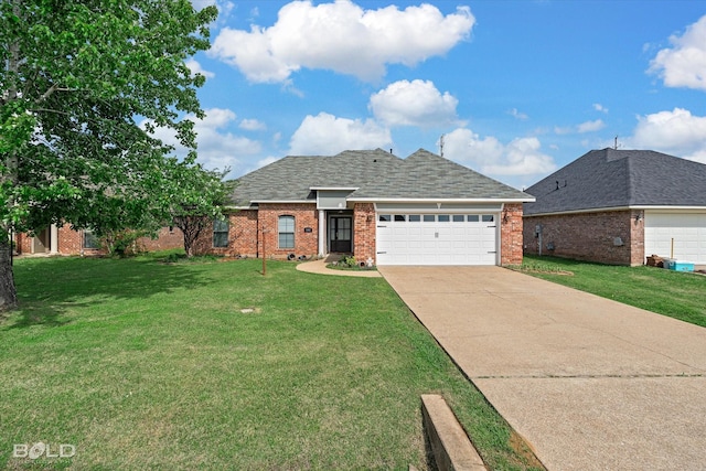 140 Fitzwilliam St, Haughton, LA 71037 - view of front of property with a front lawn, concrete driveway, brick siding, and a garage