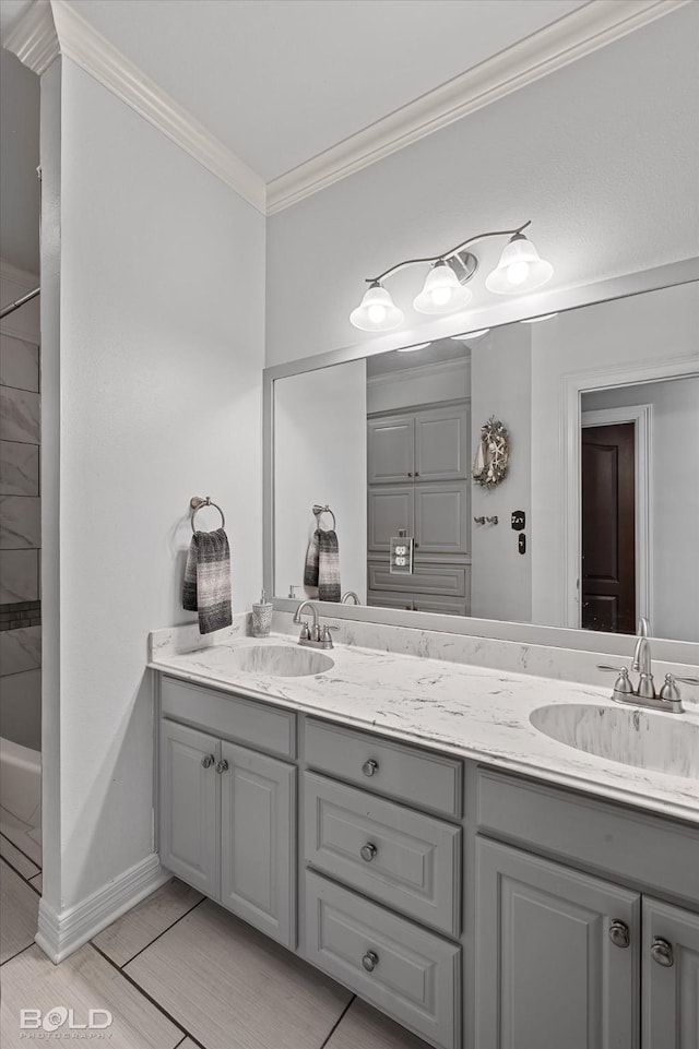 140 Fitzwilliam St, Haughton, LA 71037 - full bath featuring crown molding, shower / bathtub combination, double vanity, and a sink