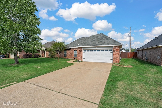 140 Fitzwilliam St, Haughton, LA 71037 - ranch-style house featuring a front yard, a garage, brick siding, concrete driveway, and fence