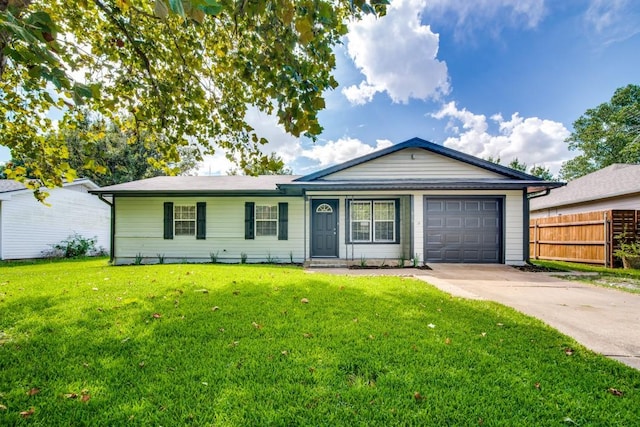 818 N Hughes St, Howe, TX 75459 - ranch-style house with concrete driveway, an attached garage, fence, and a front lawn