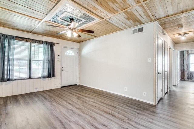 818 N Hughes St, Howe, TX 75459 - empty room with baseboards, wooden ceiling, wood finished floors, and a ceiling fan