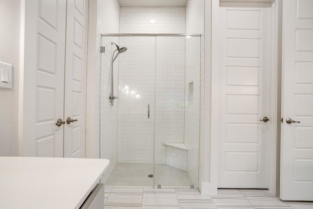 1833 Crested Ridge Rd, Fort Worth, TX 76008 - bathroom featuring vanity, a shower stall, and tile patterned floors