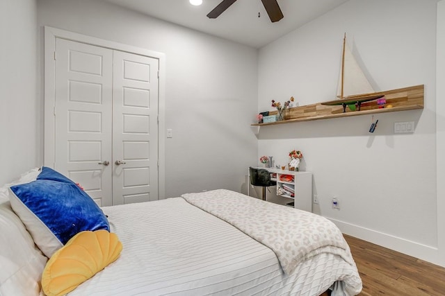 1833 Crested Ridge Rd, Fort Worth, TX 76008 - bedroom featuring baseboards, a closet, a ceiling fan, and wood finished floors