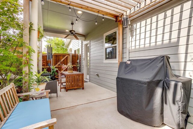 1833 Crested Ridge Rd, Fort Worth, TX 76008 - view of patio with a pergola, ceiling fan, and fence
