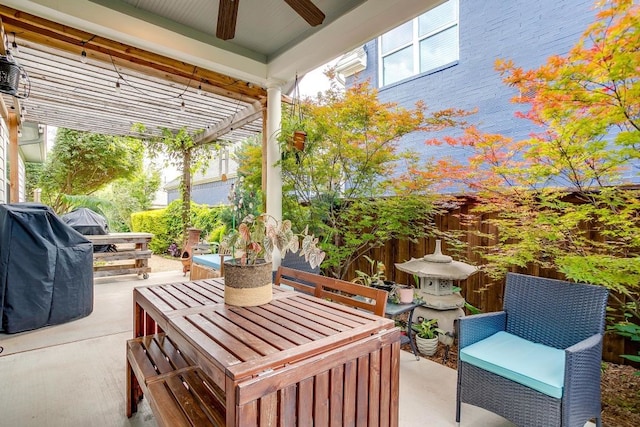 1833 Crested Ridge Rd, Fort Worth, TX 76008 - view of patio with outdoor dining space, a pergola, and ceiling fan
