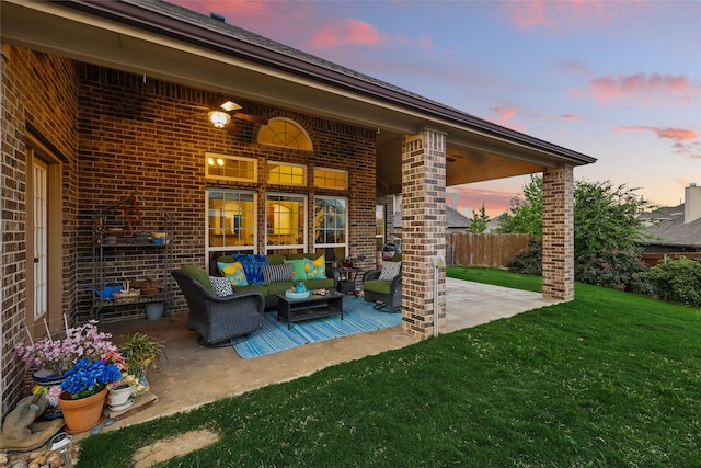 view of patio with an outdoor hangout area and ceiling fan