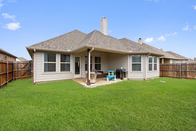 2452 Open Range Dr, Fort Worth, TX 76177 - rear view of house featuring a chimney, a patio area, and roof with shingles