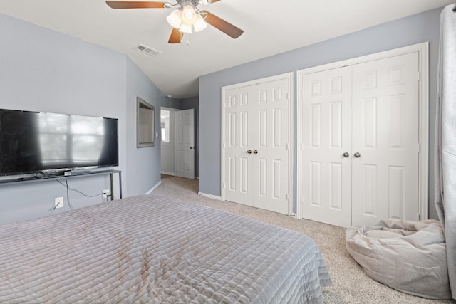 3001 Shoreline Dr, Burleson, TX 76028 - bedroom featuring multiple closets, carpet, a ceiling fan, and baseboards